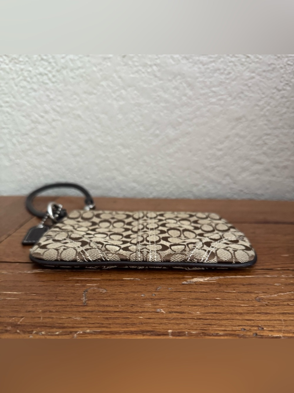 Coach Signature Wristlet Brown Canvas Leather Trim Y2K Mini Pouch Purse Jacquard - Picture 6 of 7